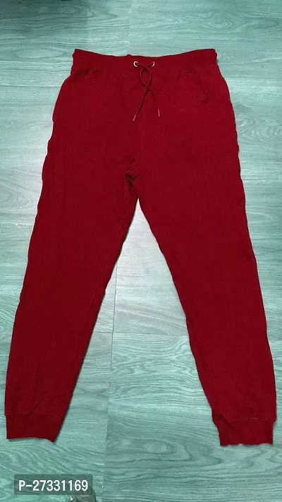 Stylish Red Cotton Blend Solid Regular Track Pants For Men