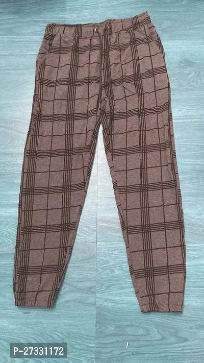 Stylish Brown Cotton Blend Checked Regular Track Pants For Men