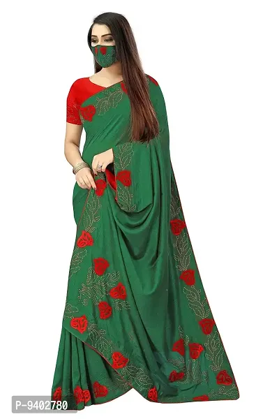 Punyatha Creation Women's Polyester Latest Sarees with Blouse Piece and Mark (Bottle Green)-thumb0