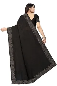 PUNYATHA CREATION Women's  Girl's Chanderi Polyester Saree With Blouse Piece (3000_Black)-thumb1