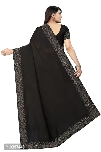PUNYATHA CREATION Women's  Girl's Chanderi Polyester Saree With Blouse Piece (3000_Black)-thumb2