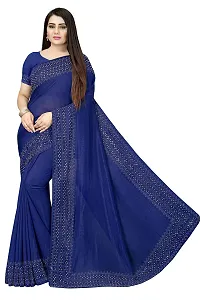 PUNYATHA CREATION Women's Chanderi Saree With Blouse Piece And Matching Mask (TRIKON  CHOKI - 3600_Navy Blue)-thumb2