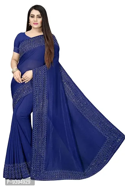 PUNYATHA CREATION Women's Chanderi Saree With Blouse Piece And Matching Mask (TRIKON  CHOKI - 3600_Navy Blue)-thumb3