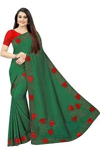 Punyatha Creation Women's Polyester Latest Sarees with Blouse Piece and Mark (Bottle Green)-thumb2