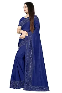 PUNYATHA CREATION Women's Chanderi Saree With Blouse Piece And Matching Mask (TRIKON  CHOKI - 3600_Navy Blue)-thumb3