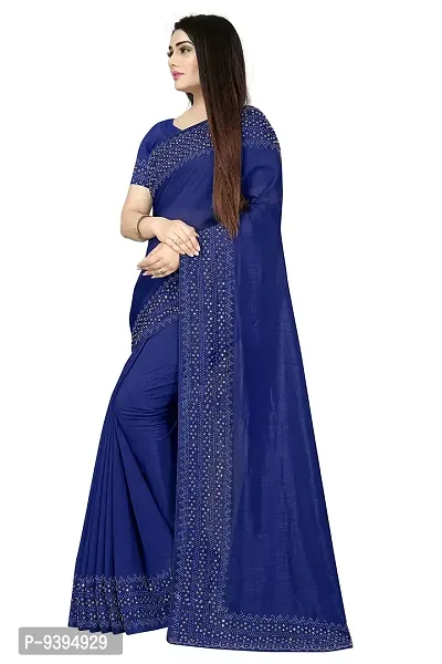 PUNYATHA CREATION Women's Chanderi Saree With Blouse Piece And Matching Mask (TRIKON  CHOKI - 3600_Navy Blue)-thumb4