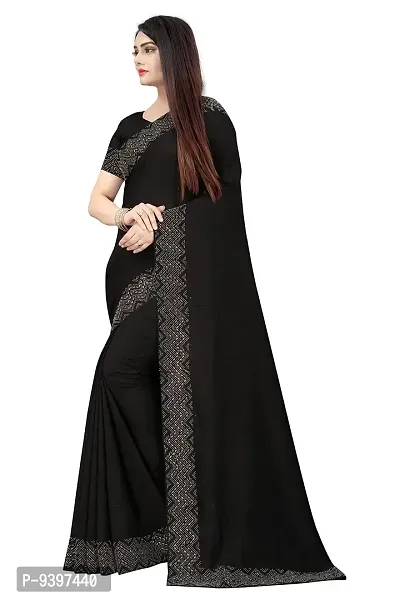 PUNYATHA CREATION Women's  Girl's Chanderi Polyester Saree With Blouse Piece (3000_Black)-thumb4