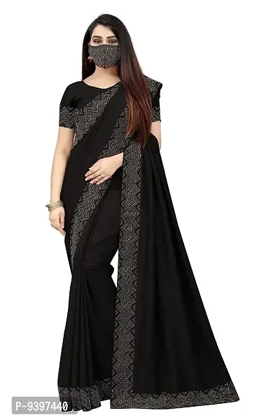 PUNYATHA CREATION Women's  Girl's Chanderi Polyester Saree With Blouse Piece (3000_Black)-thumb0