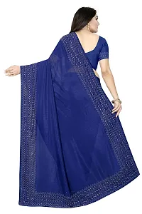 PUNYATHA CREATION Women's Chanderi Saree With Blouse Piece And Matching Mask (TRIKON  CHOKI - 3600_Navy Blue)-thumb1