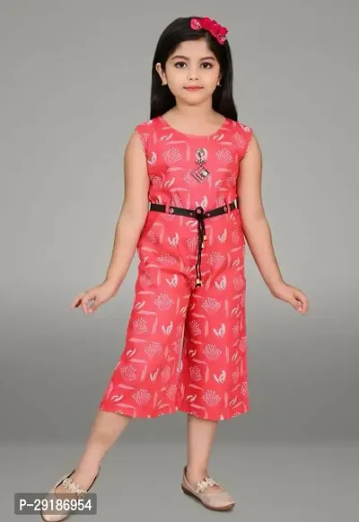 Fabulous Cotton Red Printed Basic Jumpsuit For Girl-thumb0