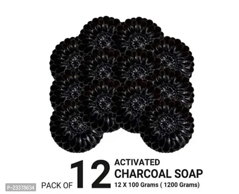 ACTIVATED CHARCOAL HANDMADE BATHING SHOP  for skin whitening, Tan Removal, Treat Oily Skin and Deep Cleansing COMBO PACK OF 12  (12x100gm) | CHEMICAL FREE SOAP Bath Scrubs  Soaps-thumb0
