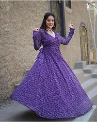 Beautifull Georgette Fabric Bandhani Print Round Neck A-Line Full Sleeve Gown for Women and Girls-thumb2