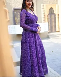 Beautifull Georgette Fabric Bandhani Print Round Neck A-Line Full Sleeve Gown for Women and Girls-thumb1