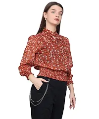 BaawRi Casual Georgette Fabric Mandarin Neck Floral Printed Full Sleeve Top for Women/Girl's-thumb1