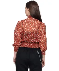 BaawRi Casual Georgette Fabric Mandarin Neck Floral Printed Full Sleeve Top for Women/Girl's-thumb3