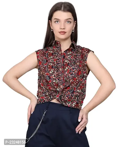 BaawRi Sleeveless Casual Floral Printed Crepe Fabric Top for Women/Girl's-thumb1