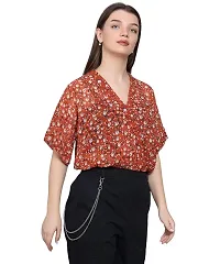 BaawRi Georgette Fabric Casual Half Sleeve Floral Printed V-Neck Top for Women and Girl's-thumb1