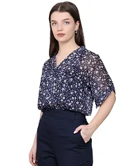 BaawRi Georgette Fabric Casual Half Sleeve Floral Printed V-Neck Top for Women and Girl's-thumb2