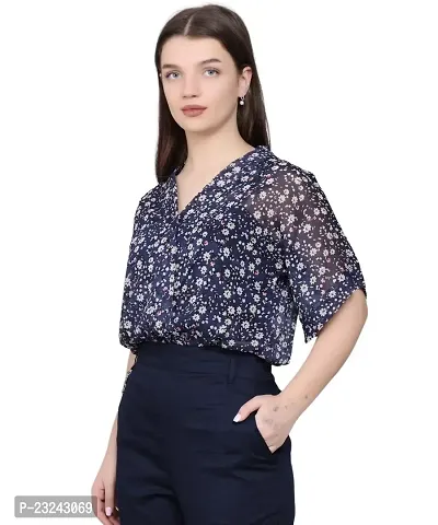 BaawRi Georgette Fabric Casual Half Sleeve Floral Printed V-Neck Top for Women and Girl's-thumb3