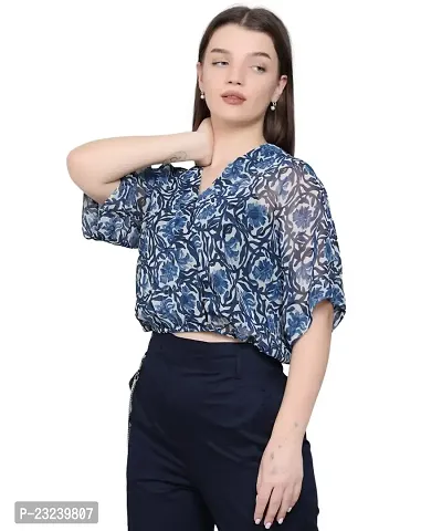 BaawRi Georgette Fabric Casual Half Sleeve Floral Printed V-Neck Top for Women and Girl's