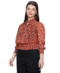 BaawRi Casual Georgette Fabric Mandarin Neck Floral Printed Full Sleeve Top for Women/Girl's-thumb2