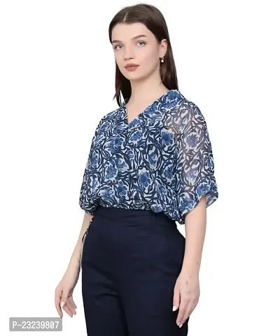 BaawRi Georgette Fabric Casual Half Sleeve Floral Printed V-Neck Top for Women and Girl's-thumb3