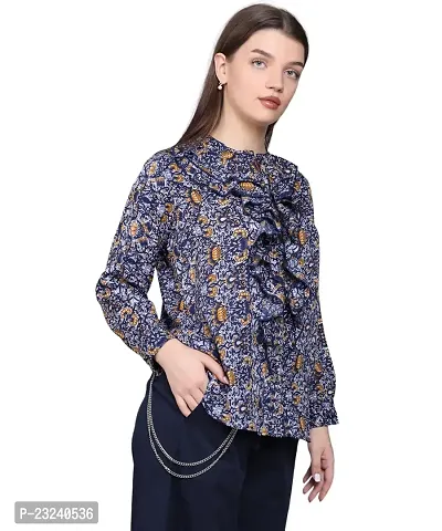 BaawRi Casual Round Neck Full Sleeve Floral Printed Crepe Fabric Top for Women/Girl's-thumb3