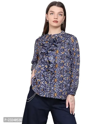 BaawRi Casual Round Neck Full Sleeve Floral Printed Crepe Fabric Top for Women/Girl's-thumb1