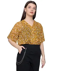 BaawRi Georgette Fabric Casual Half Sleeve Floral Printed V-Neck Top for Women and Girl's-thumb1