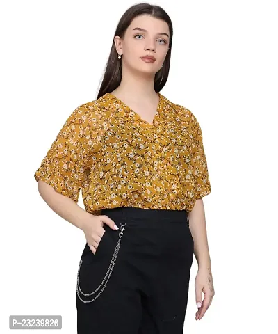 BaawRi Georgette Fabric Casual Half Sleeve Floral Printed V-Neck Top for Women and Girl's-thumb2