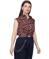 BaawRi Sleeveless Casual Floral Printed Crepe Fabric Top for Women/Girl's-thumb2