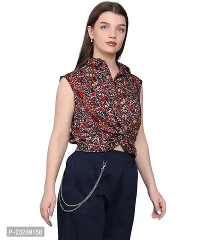 BaawRi Sleeveless Casual Floral Printed Crepe Fabric Top for Women/Girl's-thumb3