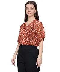 BaawRi Georgette Fabric Casual Half Sleeve Floral Printed V-Neck Top for Women and Girl's-thumb2