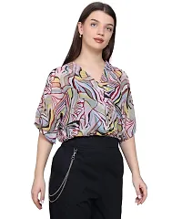 BaawRi Georgette Fabric Casual Half Sleeve Floral Printed V-Neck Top for Women and Girl's-thumb1