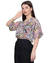 BaawRi Georgette Fabric Casual Half Sleeve Floral Printed V-Neck Top for Women and Girl's-thumb2