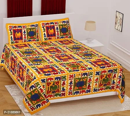 Comfortable Multicoloured Cotton Printed 1 Bedsheet + 2 Pillowcovers-thumb0