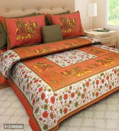 Comfortable Multicoloured Cotton Printed 1 Bedsheet + 2 Pillowcovers-thumb2