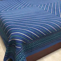 Comfortable Navy Blue Cotton Printed 1 Bedsheet + 2 Pillowcovers-thumb1