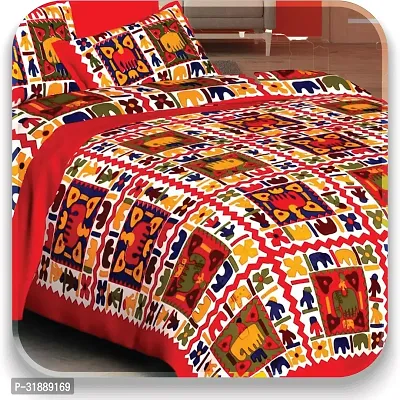 Comfortable Multicoloured Cotton Printed 1 Bedsheet + 2 Pillowcovers-thumb2