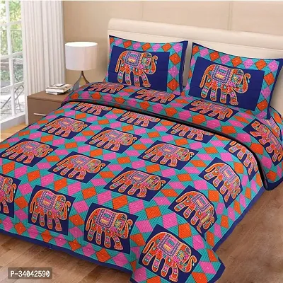 Stylish Blue Cotton Printed 1 Bedsheet 2 Pillowcovers For Double Bed-thumb0