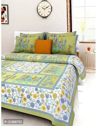 Comfortable Multicoloured Cotton Printed 1 Bedsheet + 2 Pillowcovers