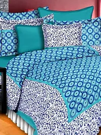 Comfortable Blue Cotton Printed 1 Bedsheet + 2 Pillowcovers-thumb1