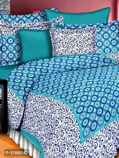 Comfortable Blue Cotton Printed 1 Bedsheet + 2 Pillowcovers-thumb2