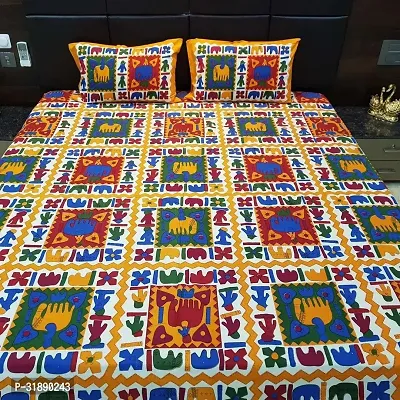 Comfortable Multicoloured Cotton Printed 1 Bedsheet + 2 Pillowcovers-thumb0