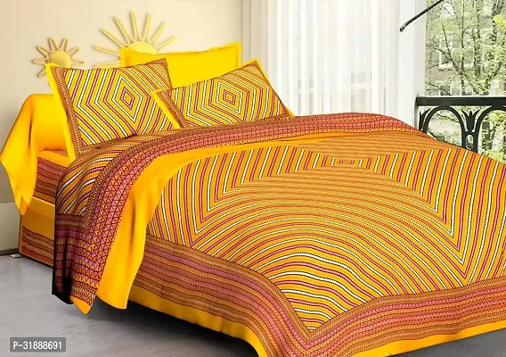 Comfortable Yellow Cotton Printed 1 Bedsheet + 2 Pillowcovers