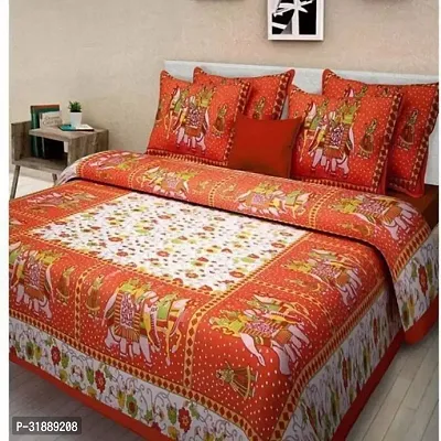 Comfortable Multicoloured Cotton Printed 1 Bedsheet + 2 Pillowcovers-thumb0