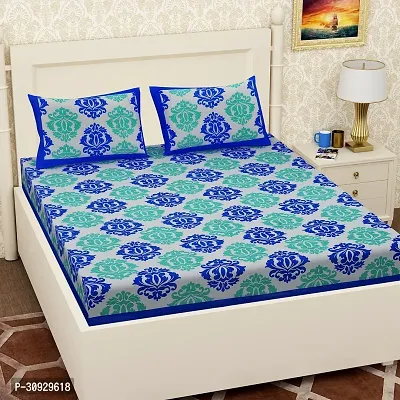 Comfortable Cotton Printed King Bedsheet with Two Pillow Covers-thumb0