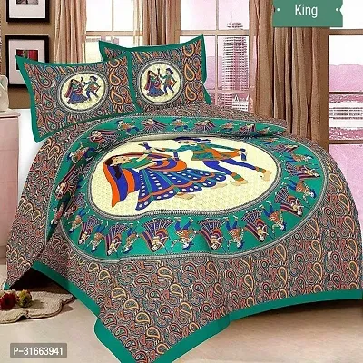 Comfortable Multicoloured Cotton Double 1 Bedsheet + 2 Pillowcovers-thumb0