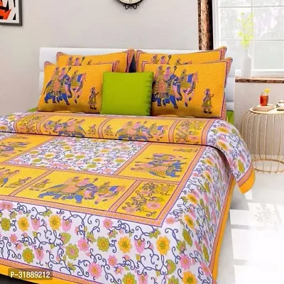 Comfortable Multicoloured Cotton Printed 1 Bedsheet + 2 Pillowcovers-thumb0