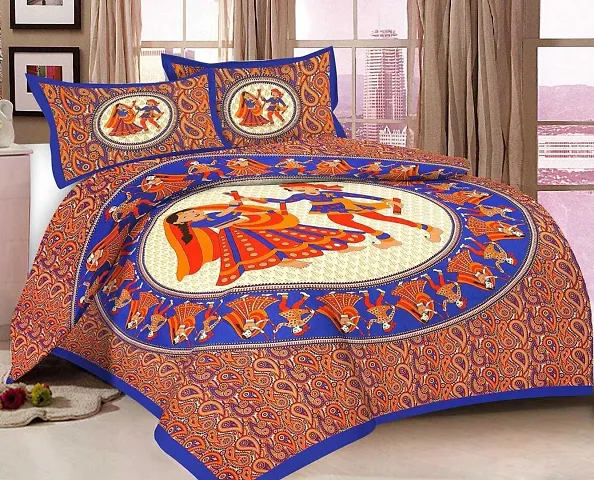 Printed Cotton Double Bedsheet with 2 Pillow Cover